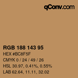 颜色代码: RGB 188 143 95 | qconv.com