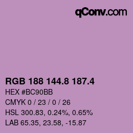 カラーコード: RGB 188 144.8 187.4 | qconv.com