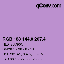 カラーコード: RGB 188 144.8 207.4 | qconv.com