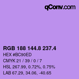 カラーコード: RGB 188 144.8 237.4 | qconv.com