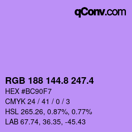 カラーコード: RGB 188 144.8 247.4 | qconv.com