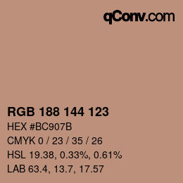 Color code: RGB 188 144 123 | qconv.com