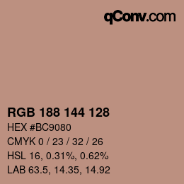 颜色代码: RGB 188 144 128 | qconv.com