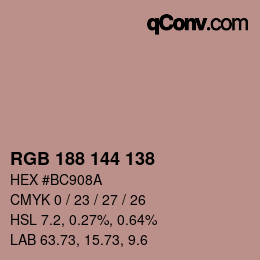 Código de color: RGB 188 144 138 | qconv.com