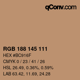 Color code: RGB 188 145 111 | qconv.com