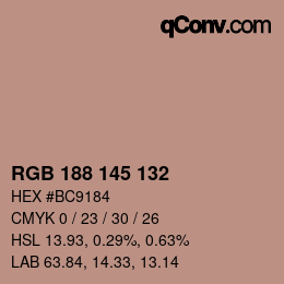 Color code: RGB 188 145 132 | qconv.com