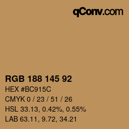 Color code: RGB 188 145 92 | qconv.com