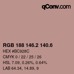 カラーコード: RGB 188 146.2 140.6 | qconv.com