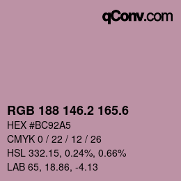 カラーコード: RGB 188 146.2 165.6 | qconv.com