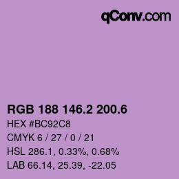 カラーコード: RGB 188 146.2 200.6 | qconv.com