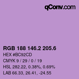 カラーコード: RGB 188 146.2 205.6 | qconv.com