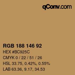 カラーコード: RGB 188 146 92 | qconv.com
