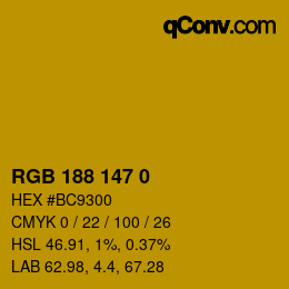 Color code: RGB 188 147 0 | qconv.com