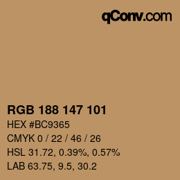 Color code: RGB 188 147 101 | qconv.com