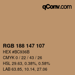 Color code: RGB 188 147 107 | qconv.com