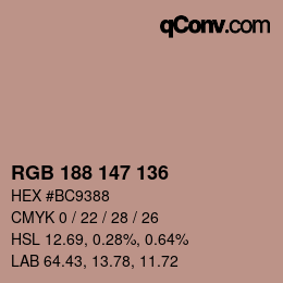 Color code: RGB 188 147 136 | qconv.com