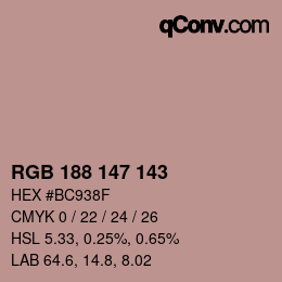 Color code: RGB 188 147 143 | qconv.com