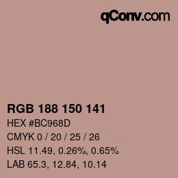 Farbcode: RGB 188 150 141 | qconv.com