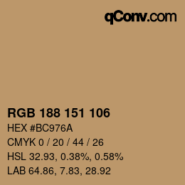 Color code: RGB 188 151 106 | qconv.com