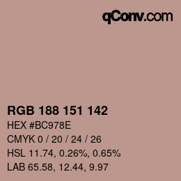 Color code: RGB 188 151 142 | qconv.com