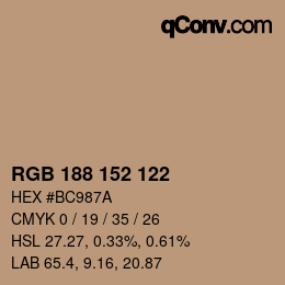 Color code: RGB 188 152 122 | qconv.com