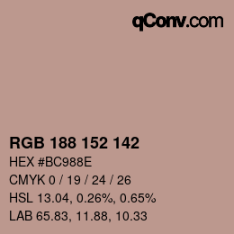 Color code: RGB 188 152 142 | qconv.com