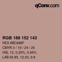 Color code: RGB 188 152 143 | qconv.com