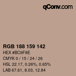 Color code: RGB 188 159 142 | qconv.com