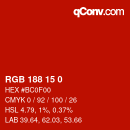 Color code: RGB 188 15 0 | qconv.com