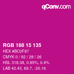 Color code: RGB 188 15 135 | qconv.com