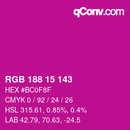 Color code: RGB 188 15 143 | qconv.com