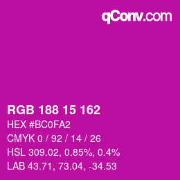 Color code: RGB 188 15 162 | qconv.com