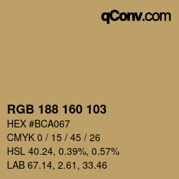 Color code: RGB 188 160 103 | qconv.com