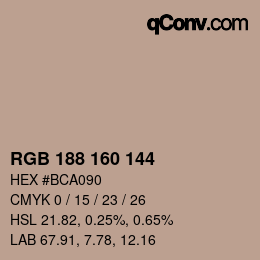 カラーコード: RGB 188 160 144 | qconv.com
