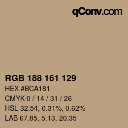 Color code: RGB 188 161 129 | qconv.com