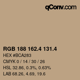 カラーコード: RGB 188 162.4 131.4 | qconv.com