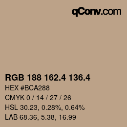 カラーコード: RGB 188 162.4 136.4 | qconv.com
