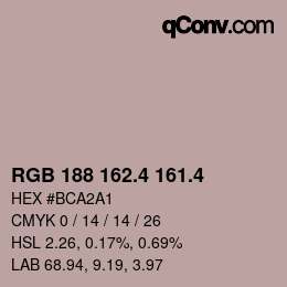カラーコード: RGB 188 162.4 161.4 | qconv.com