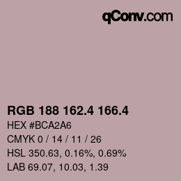 カラーコード: RGB 188 162.4 166.4 | qconv.com