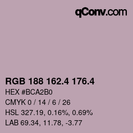 カラーコード: RGB 188 162.4 176.4 | qconv.com