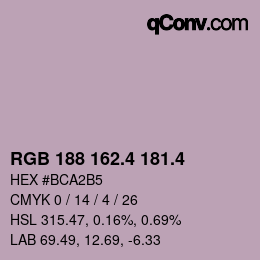 カラーコード: RGB 188 162.4 181.4 | qconv.com