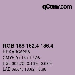 カラーコード: RGB 188 162.4 186.4 | qconv.com