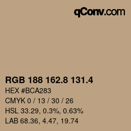カラーコード: RGB 188 162.8 131.4 | qconv.com