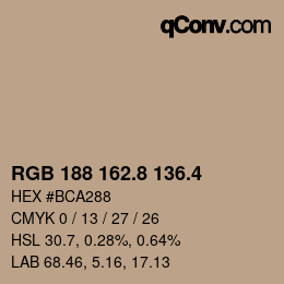 カラーコード: RGB 188 162.8 136.4 | qconv.com