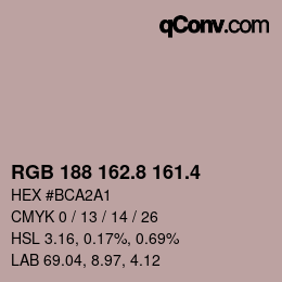 カラーコード: RGB 188 162.8 161.4 | qconv.com