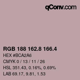 カラーコード: RGB 188 162.8 166.4 | qconv.com