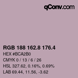 カラーコード: RGB 188 162.8 176.4 | qconv.com