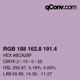 カラーコード: RGB 188 162.8 191.4 | qconv.com