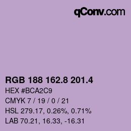 カラーコード: RGB 188 162.8 201.4 | qconv.com