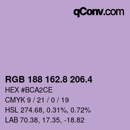 カラーコード: RGB 188 162.8 206.4 | qconv.com